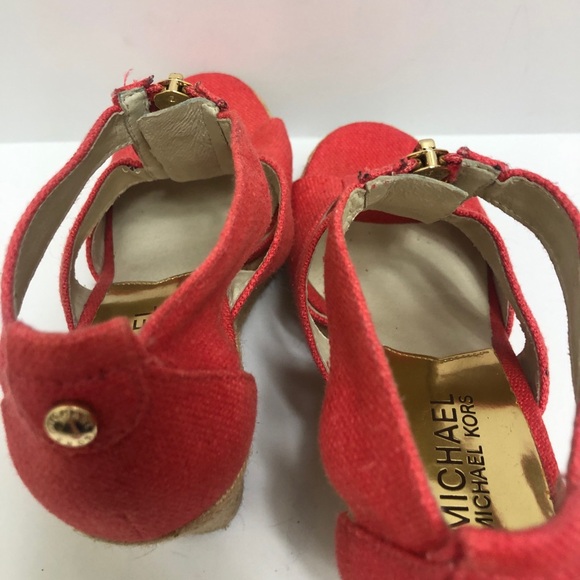 MICHAEL Michael Kors Linen Wedge Sandals Spiced Coral Size 5 - Picture 7 of 14